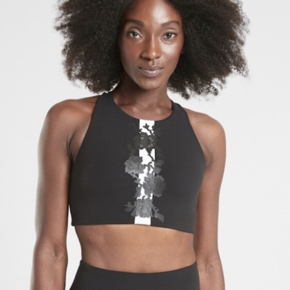 Athleta Rose Stripe XS Sports Bra Black White Gray Floral Color Block